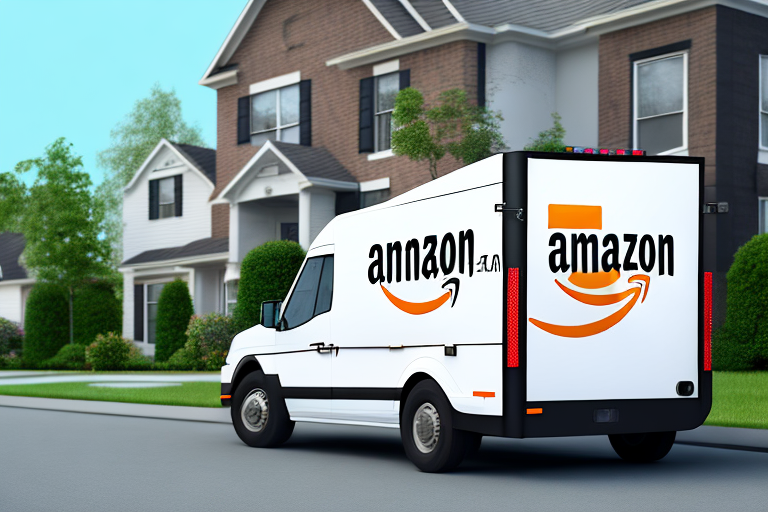 An amazon delivery van parked in front of a suburban house