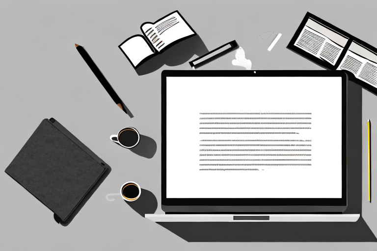 A stack of various books next to a laptop displaying a simplified