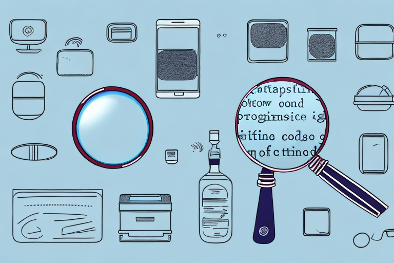 A magnifying glass hovering over a variety of products like electronics