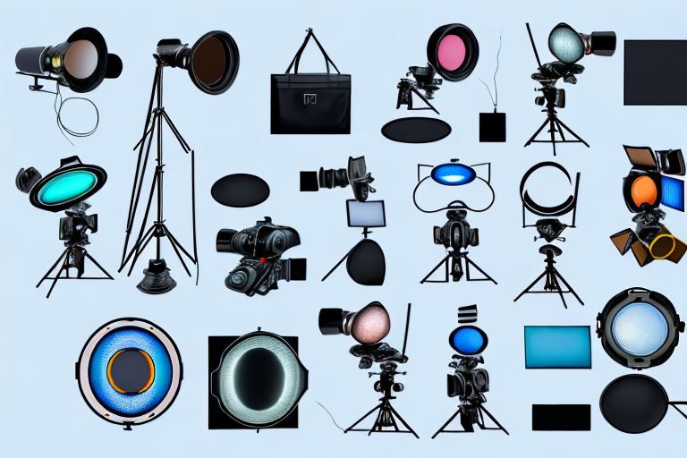 A variety of professional photography lighting equipment