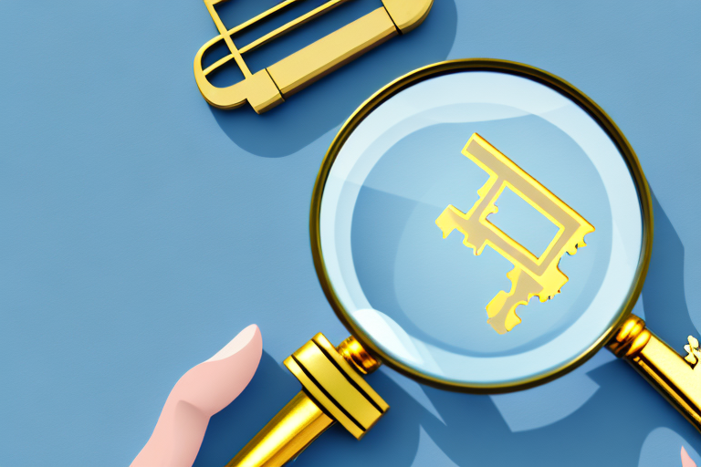 A magnifying glass highlighting a golden key