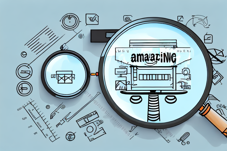A magnifying glass focusing on a symbolic representation of amazon (like a package or a shopping cart)