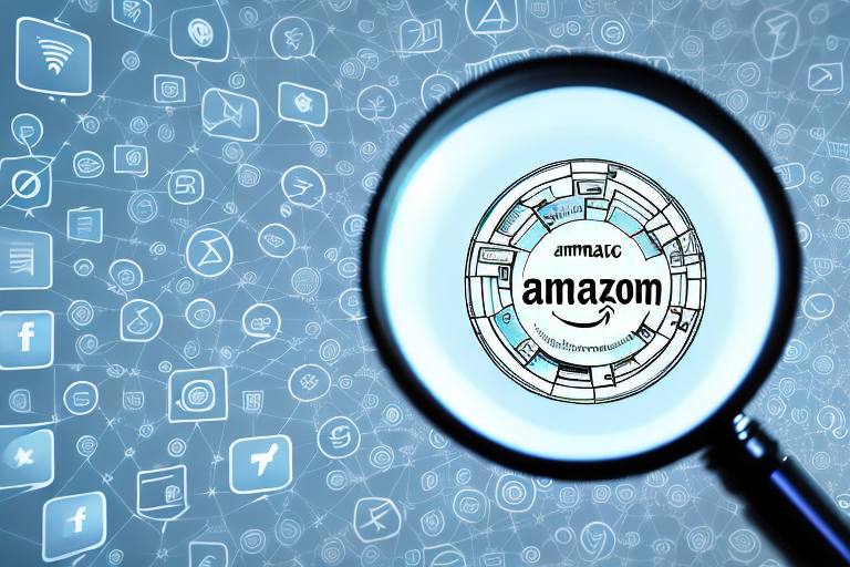 A magnifying glass hovering over a symbolic representation of amazon's platform
