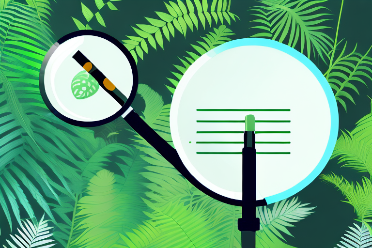 A magnifying glass scanning over a stylized amazon jungle