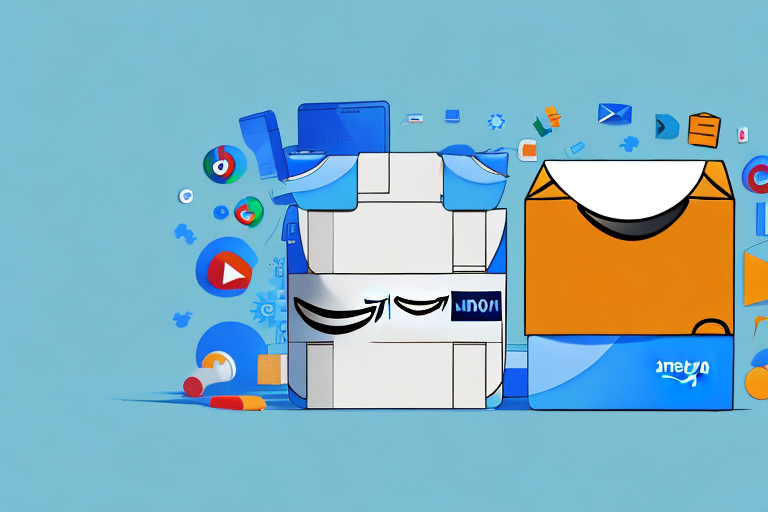 An amazon box and a google ads icon on a scale
