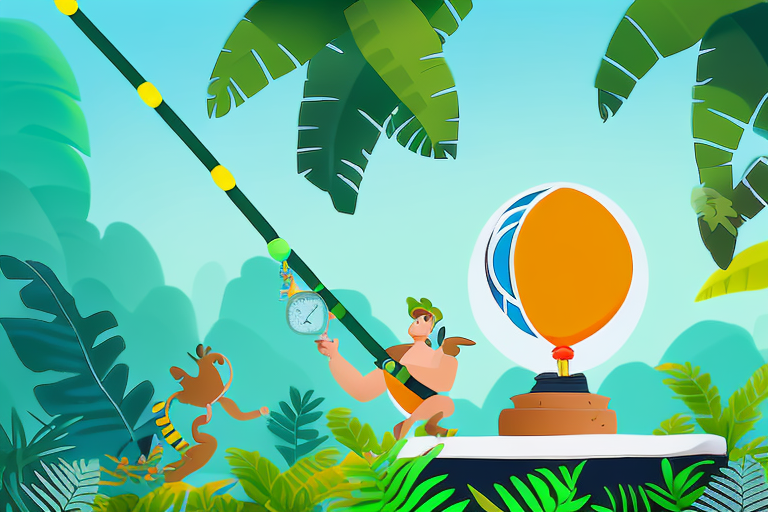 A jungle scene with a scout's compass and a helium balloon