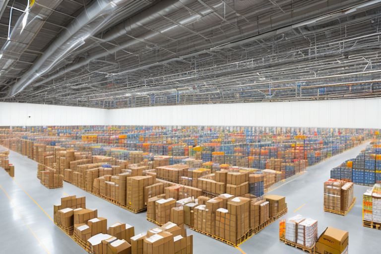 The interior of the amazon fulfillment center in chicago