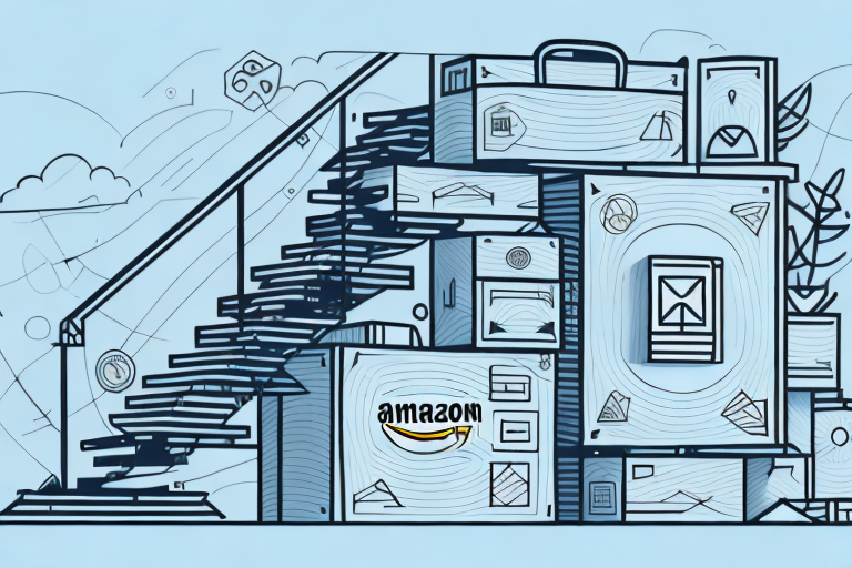 A variety of product boxes ascending on a graph-like staircase