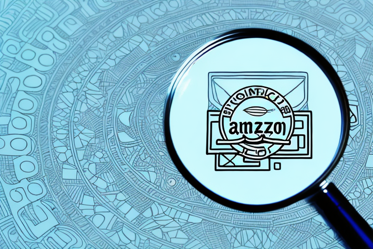 A magnifying glass hovering over a stylized representation of amazon's website