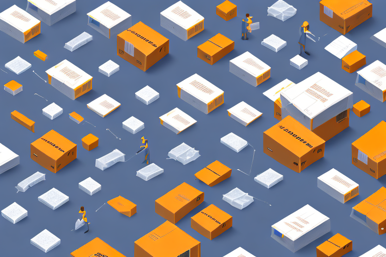 A warehouse with various sized boxes on conveyor belts