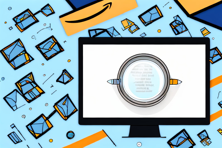 A computer screen displaying the amazon website with a magnifying glass hovering over the inventory tab