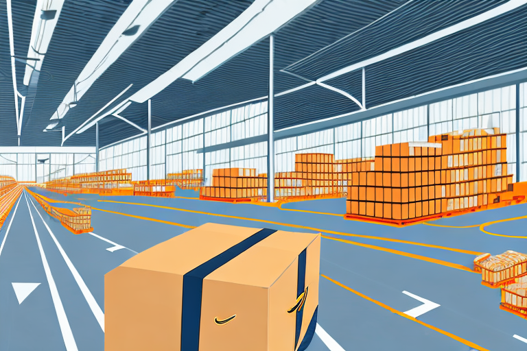 A warehouse with amazon packages on conveyor belts