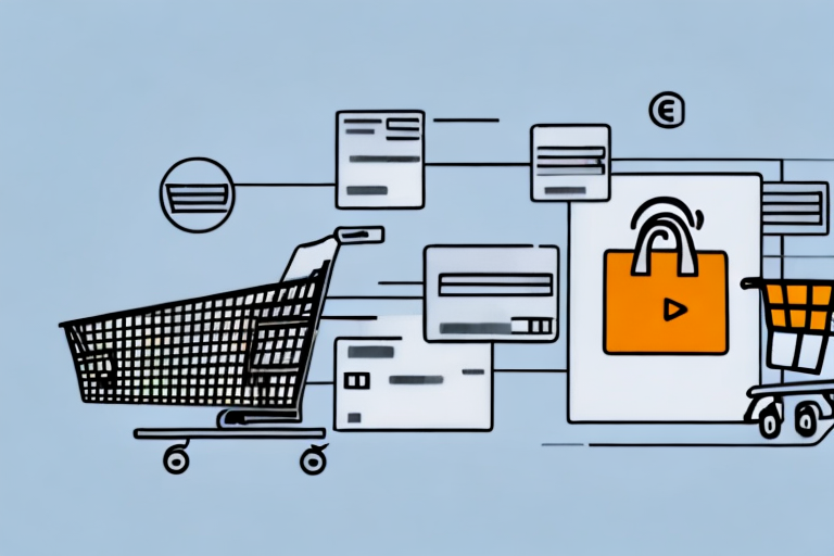 A large gate with various ecommerce symbols like shopping carts