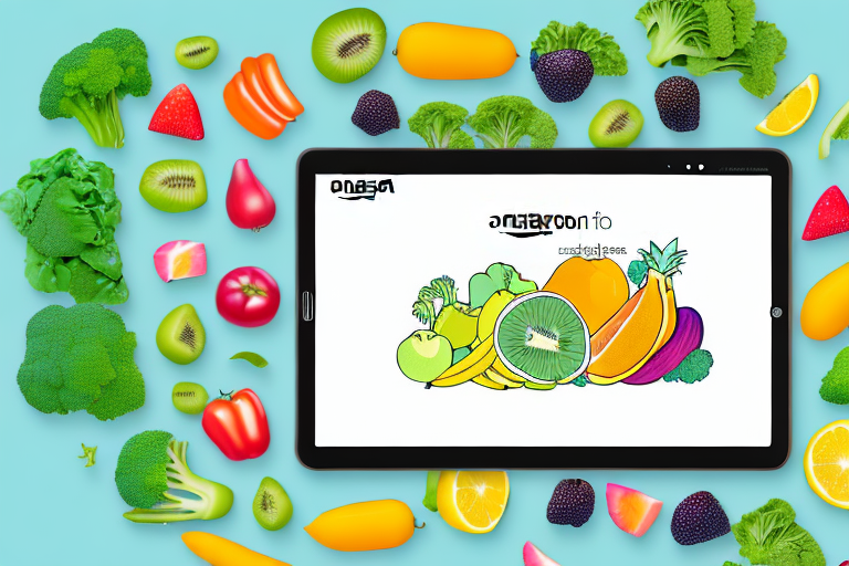 A digital tablet displaying an amazon fresh landing page