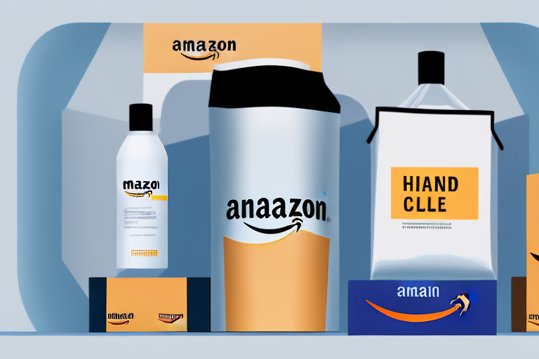 A branded product on a shelf with an amazon box next to it