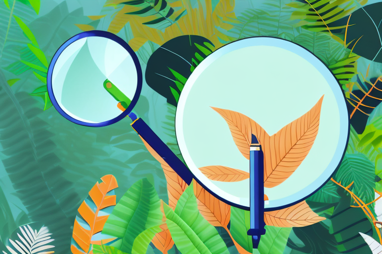 A magnifying glass hovering over a stylized amazon jungle scene