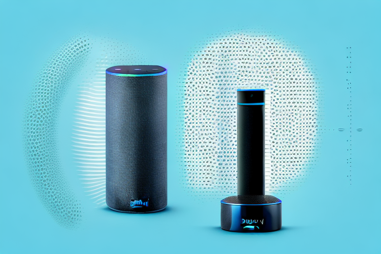 An amazon echo device with sound waves emanating from it