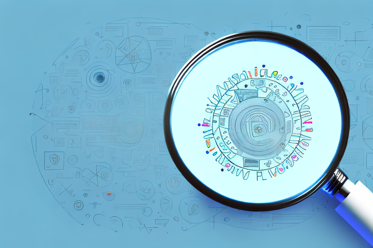 A magnifying glass hovering over an abstract representation of an algorithm