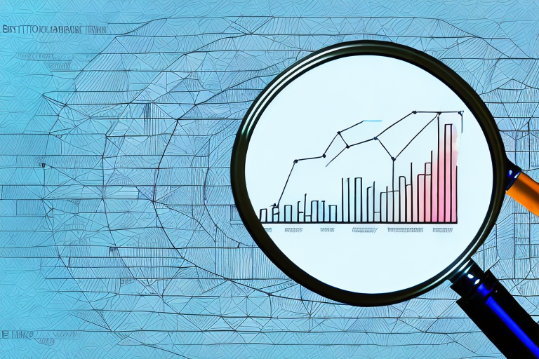 A magnifying glass focused on a bar graph representing the bsr (best sellers rank) range on a stylized amazon interface