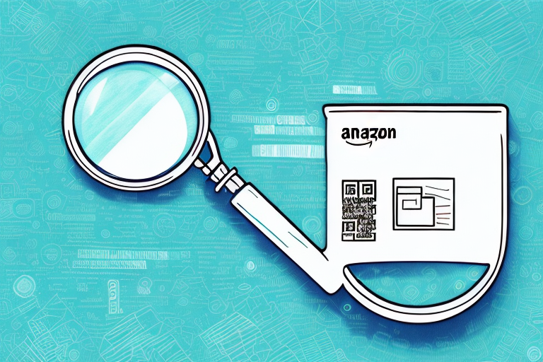 An amazon product box with a magnifying glass focusing on a barcoded gtin product id
