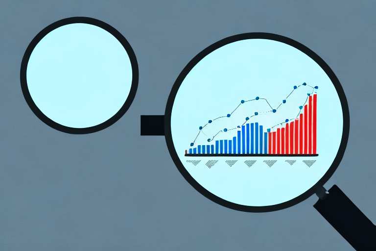 A magnifying glass focusing on a bar graph showing an increasing trend