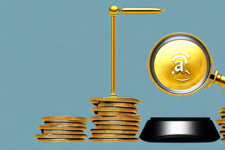 A balanced scale with amazon boxes on one side and gold coins on the other