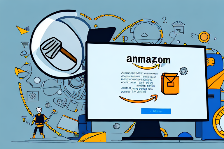 A magnifying glass focused on a computer screen displaying an array of amazon products