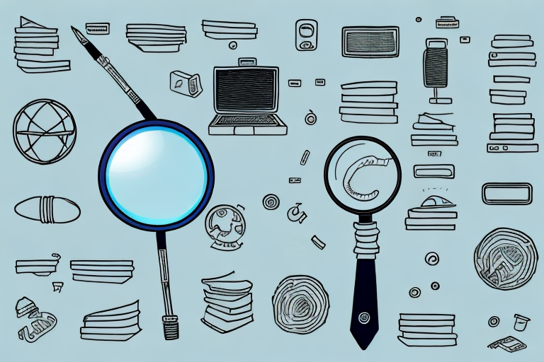 A magnifying glass hovering over a variety of different products like electronics